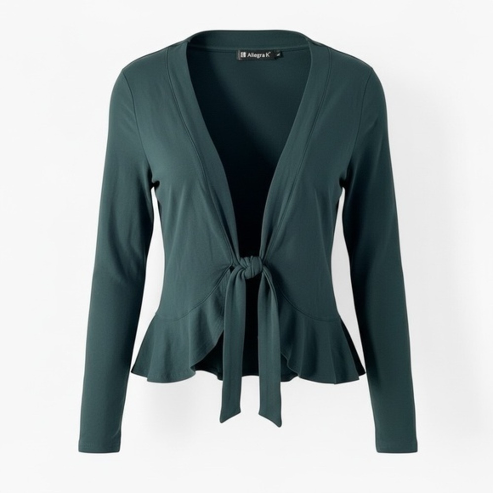 Allegra K Dark Green Tie Front Peplum Top | Size M